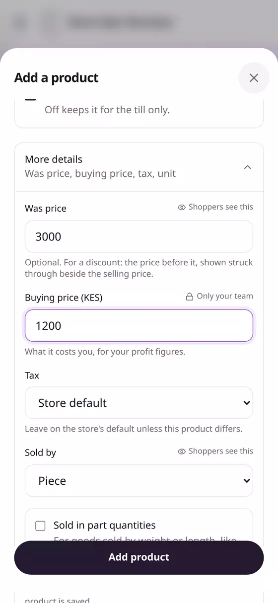 More details: was price and buying price