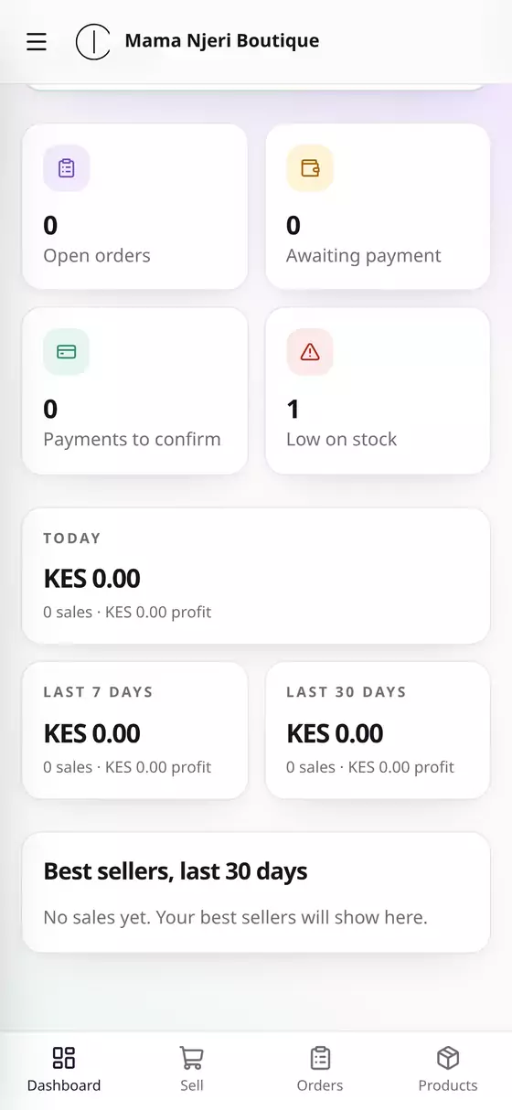 Low on stock on the dashboard