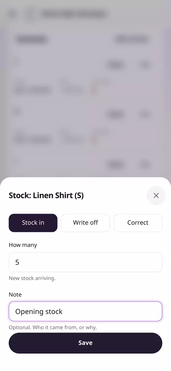 Adding stock for size S