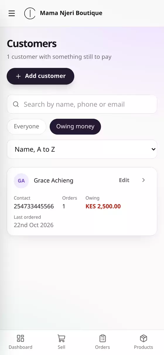 Customers owing money
