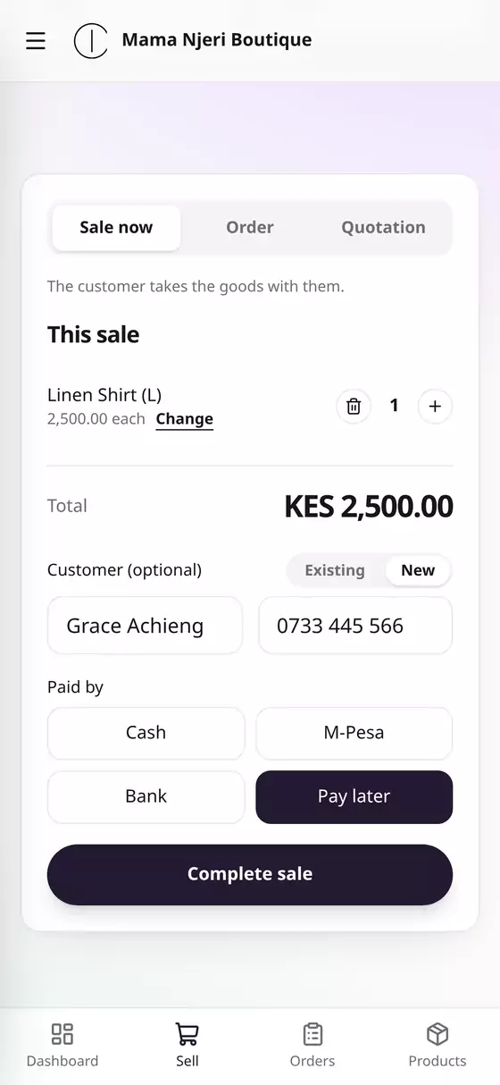 A sale on credit