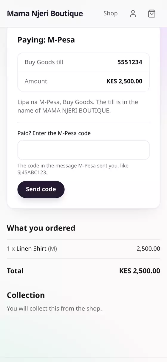 The shopper's payment details