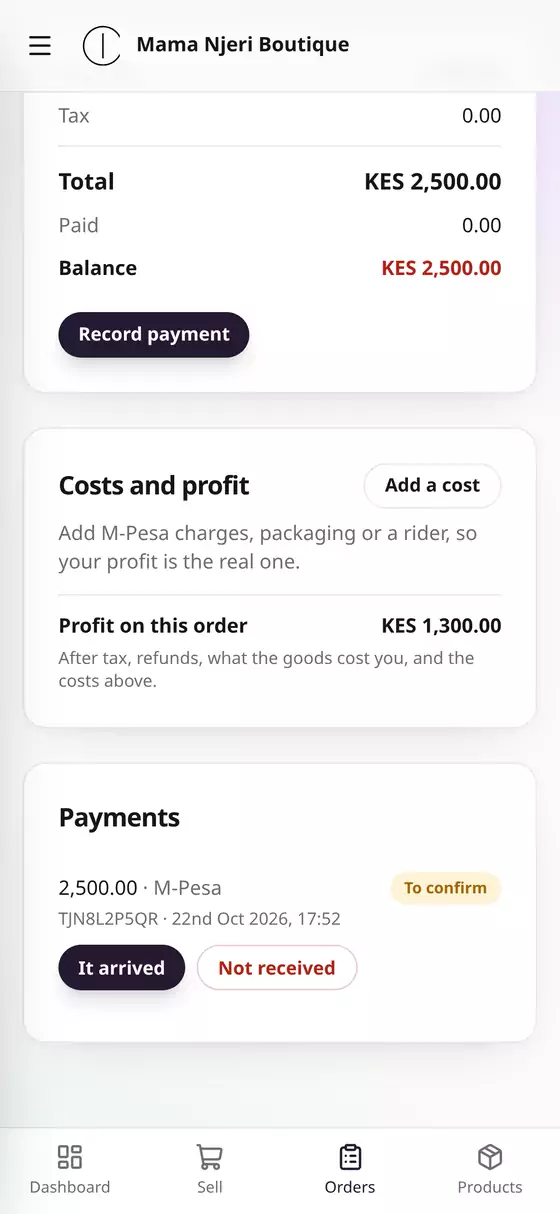 A payment to confirm