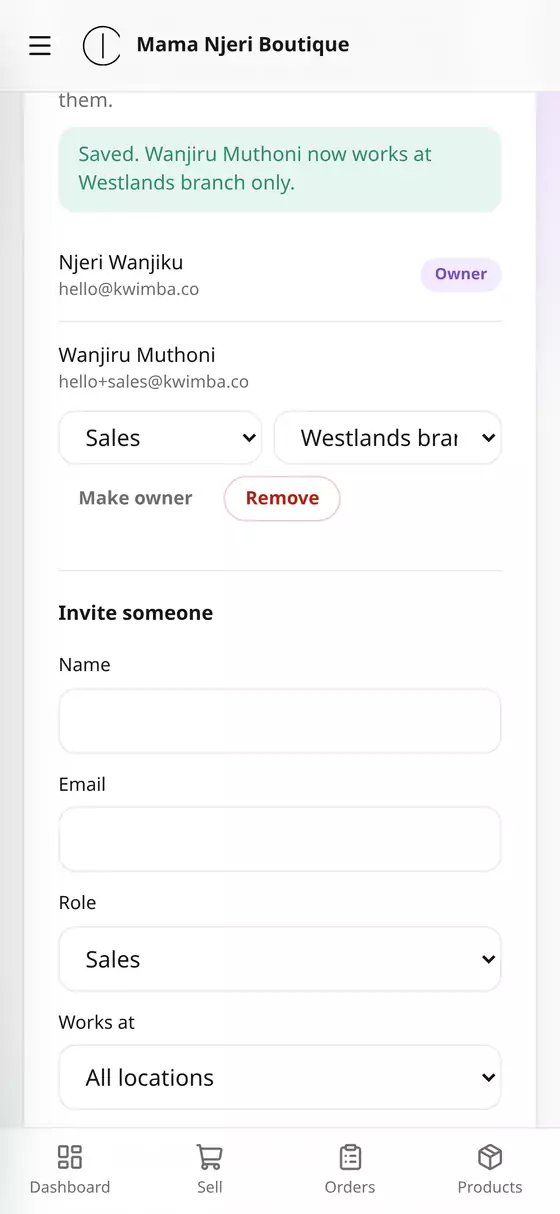 A salesperson tied to the branch