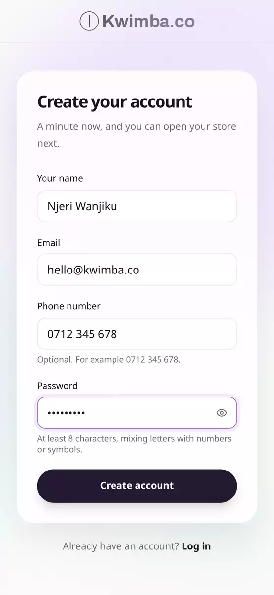Sign-up form on a phone