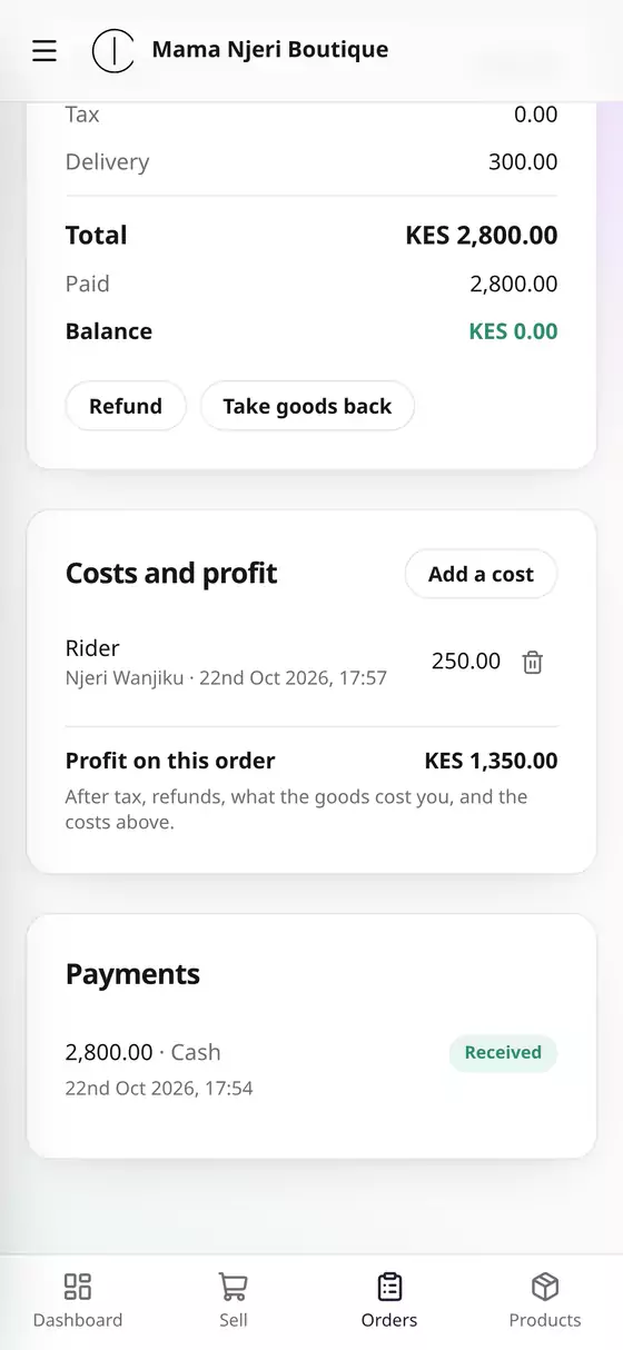 Profit after the cost