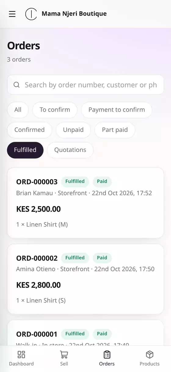 Fulfilled orders