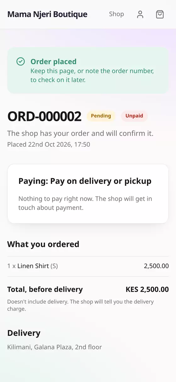 Order placed