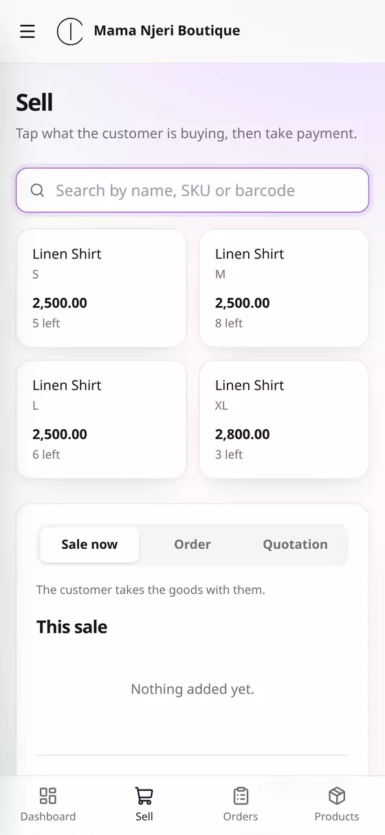 The Sell screen