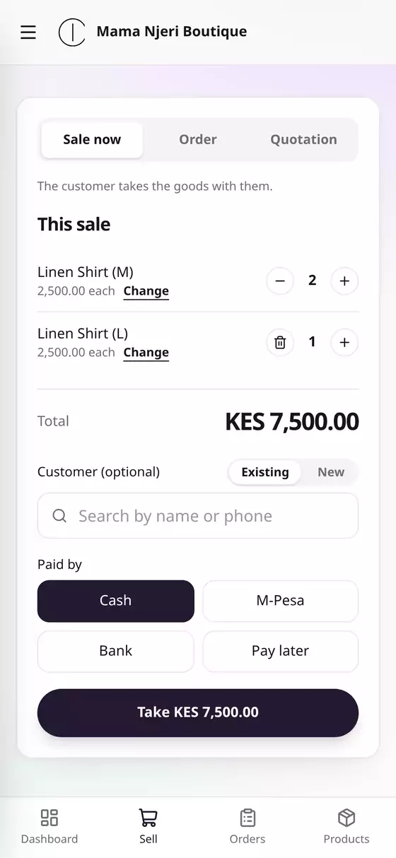 This sale, ready for payment